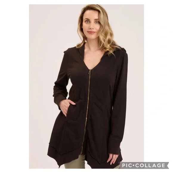 XCVI Fleece Mercantile Tencel & Cotton Black Zip Jacket Size M - Picture 3 of 13